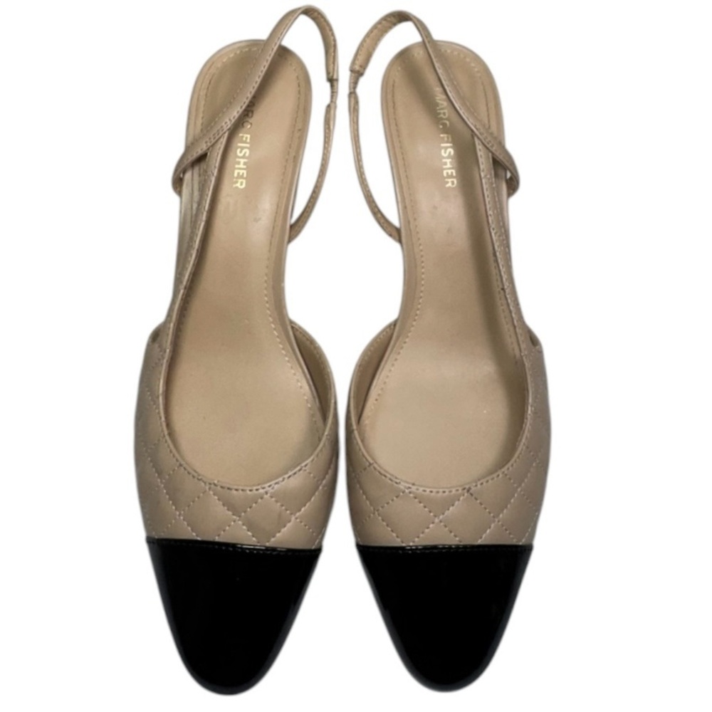 Marc Fisher Laniya Beige Faux Quilted Leather Cap Toe Sling Back Pumps Size 10 - Picture 2 of 12